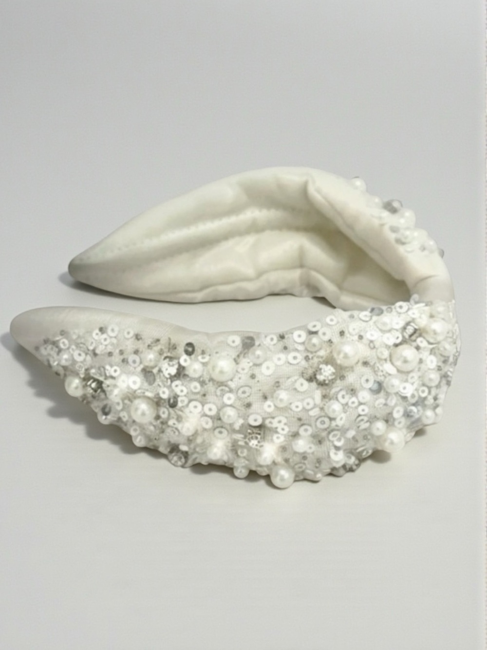 Bridal Pearl Headband White Sequin Embellished Padded Band NWT
